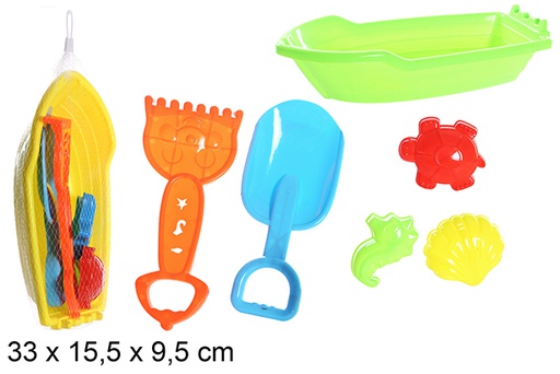 [108579] Bateau de plage coloré avec 6 accessoires