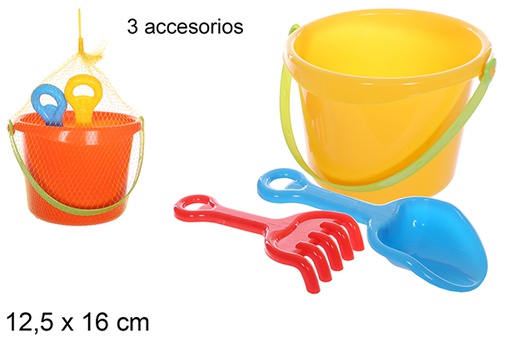 [108580] Cubo playa colores con 3 accesorios