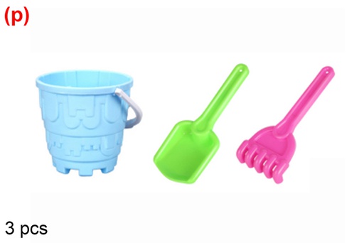 [108580] Seau de plage coloré avec 3 accessoires