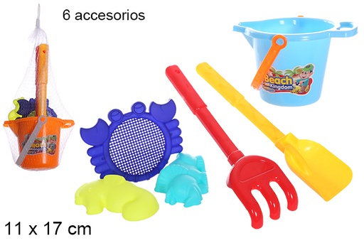 [108583] Secchiello da spiaggia colorato con 6 accessori
