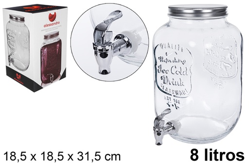 [107947] Distributeur de boissons bocal en verre avec robinet 8 l.