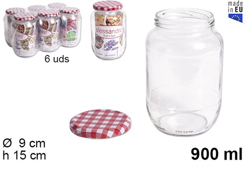 [105599] Barattolo tondo in vetro con coperchio vichy 900 ml