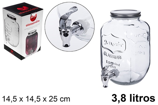 [107944] Distributeur de boissons bocal en verre avec robinet 3,8 l.