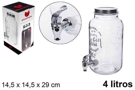 [107945] Distributeur de boissons bocal en verre avec robinet 4 l.