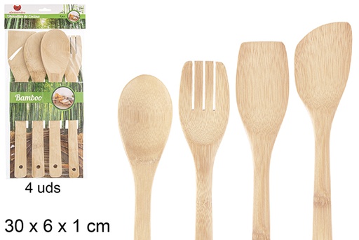 [107936] Pack de 4 couverts en bambou 30 cm
