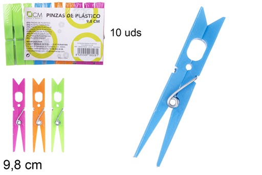 [108028] Pack 10 piezas pinzas plástico colores 9,8 cm
