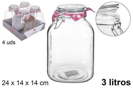 [106221] Square airtight glass jar 3 l.