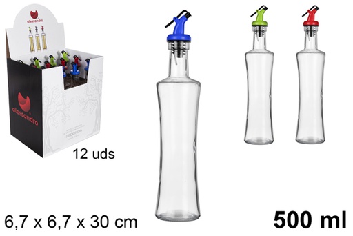 [107969] Oliera tonda di vetro con dosatore antigoccia di acciaio 500 ml
