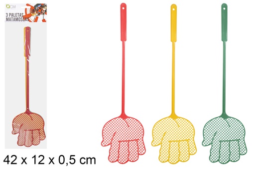 [108314] Pack 3 paletas matamoscas forma mano