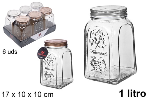 [107999] Decorated glass jar with assorted lid 1 l.