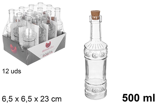 [108007] Botella cristal rosita tapón corcho 500 ml