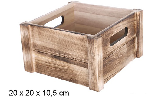 [108188] Boîte en bois carrée vintage 20 cm
