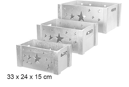 [108908] Pack 3 caixas de madeira prateadas decoradas com estrela de Natal 33x24 cm