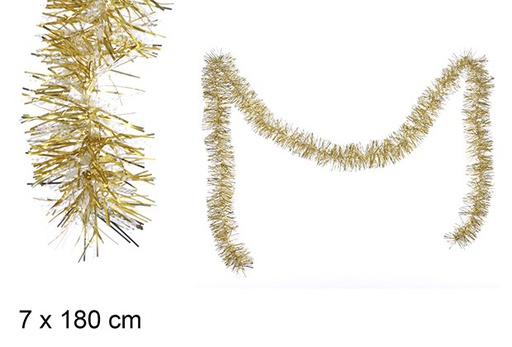 [109315] snow/gold wide christmas tinsel 7x180cm