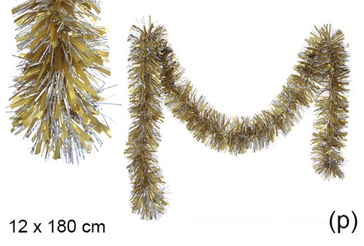 [109337] Matte gold/silver hologram wide Christmas tinsel 12x180 cm