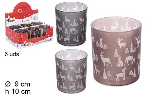 [107880] Portavela cristal decorado Navidad 9 cm