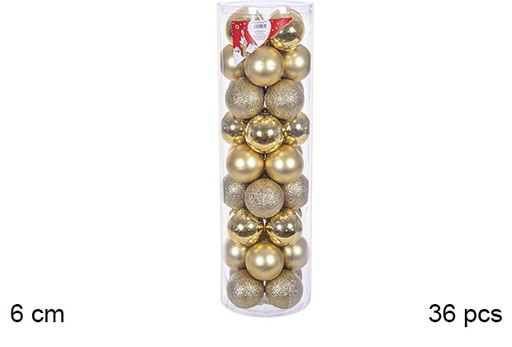 [109232] Pack 36 boules dorées brillantes/mates cylindre 6 cm