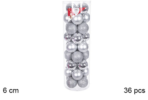 [109233] Pack 36  boules argentées brillantes/mates cylindre 6 cm