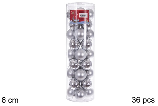 [109233] Pack 36 shiny/matte silver bauble cylinder 6 cm