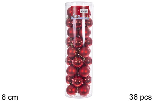 [109234] Pack 36 boules rouges brillantes/mates cylindre 6 cm 