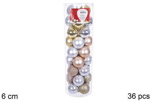 [109235] Pack 36 gold/silver/ivory/champagne bauble cylinder 6 cm