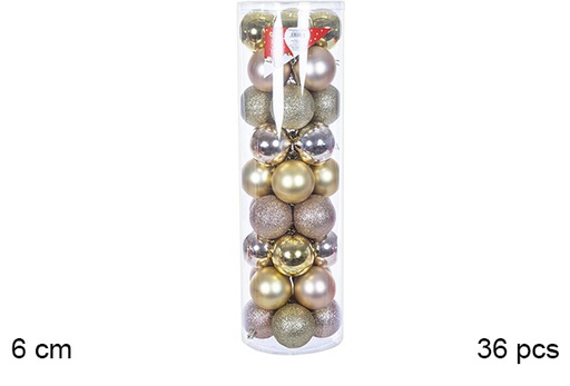 [109236] Pack 36 boules or/champagne cylindre 6 cm