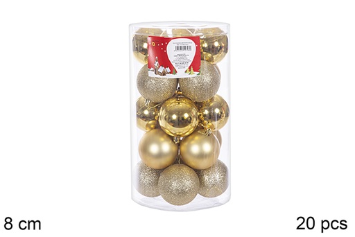[109237] Pack 20 bolas ouro brilhantes/foscas cilindro 8 cm