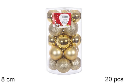 [109237] Pack 20 shiny/matte gold bauble cylinder 8 cm