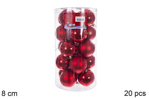 [109239] Pack 20 palline rosse lucide/opache cilindro 8 cm