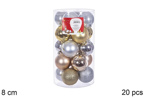 [109240] Pack 20 boules or/argent/ivoire/champagne cylindre 8 cm