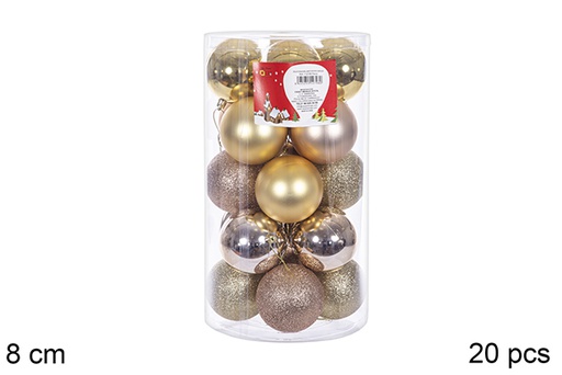 [109241] Pack 20 bolas oro/champagne cilindro 8 cm