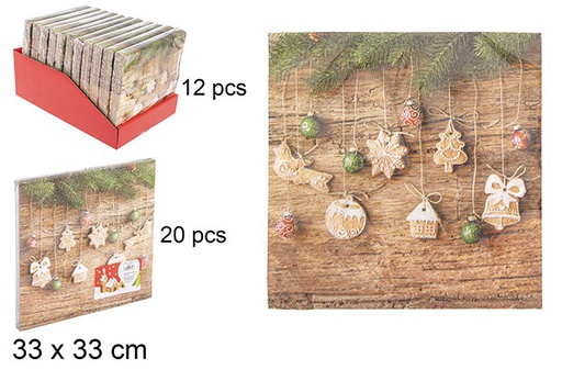 [108706] Pack 20 serviettes décorées d'étoiles et de baies 33 cm