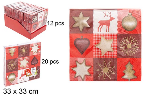 [108707] Pack 20 serviettes en papier décorées de Noël  33cm