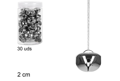 [108065] Jar of 30 silver bells 2 cm