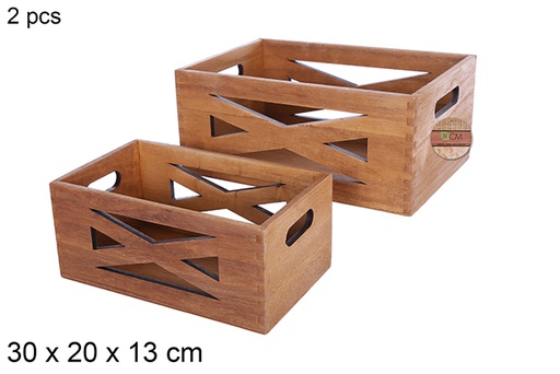 [108150] Pack 2 caisses en bois d'acajou 30x20 cm