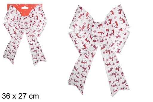 [108921] Red reindeer decorated sackcloth bow 36x27cm