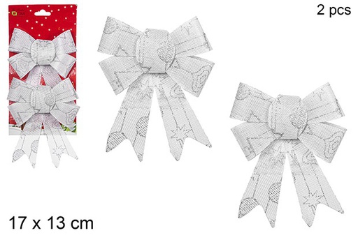 [108930] Pack 2 lazos Navidad tela de saco plata 17x13 cm