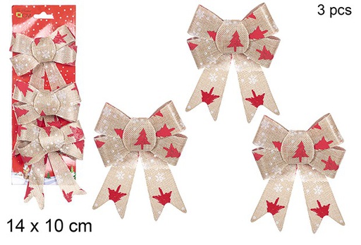 [108937] Pack 3 laços de serapilheira decorados com árvore vermelho 14x10 cm