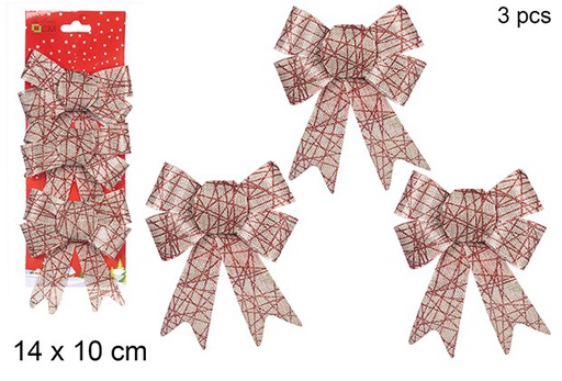 [108961] Pack 3 laços de serapilheira listrados vermelhos 14x10 cm