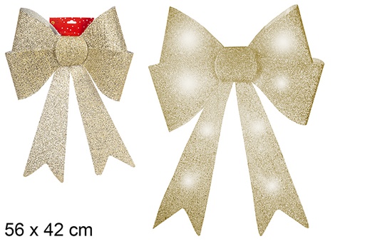 [108968] Gold Christmas bow with LED 56x42 cm