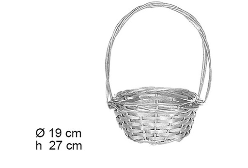 [109363] Panier de Noël rond en osier argenté avec anse 19 cm