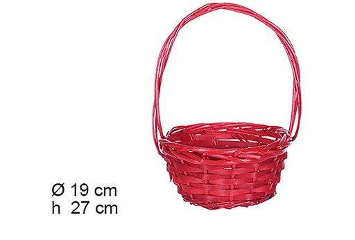 [109364] Cesta mimbre redonda roja Navidad con asa 19 cm