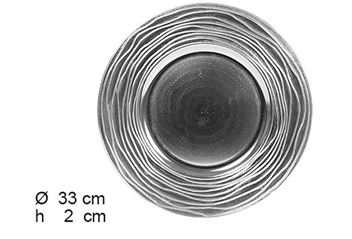 [109224] Bajo plato plata brillo con borde decorado 33 cm 