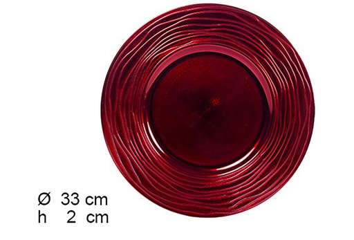 [109225] Bajo plato rojo brillo con borde decorado 33 cm