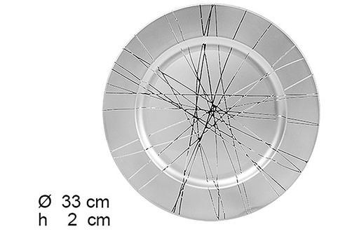 [109227] Bajo plato plata brillo decorado hilos 33 cm