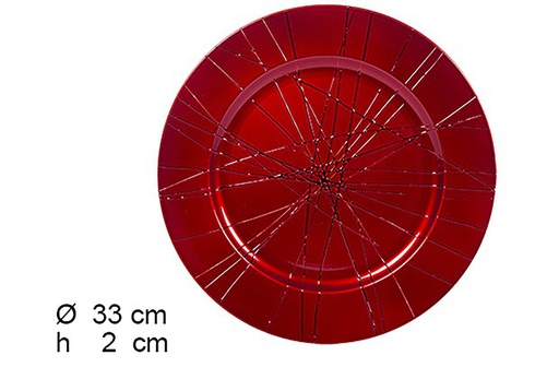 [109228] Sous assiette rouge pailletée décorée de fils 33 cm