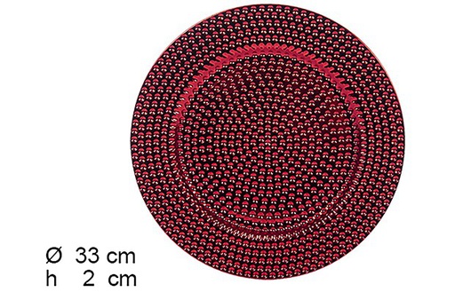 [109231] Sous-assiette rouge décorée de pèrles 33 cm 