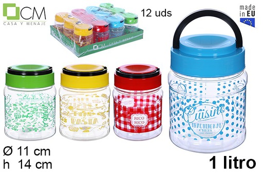 [108655] Decorated plastic jar with handle 1 l.