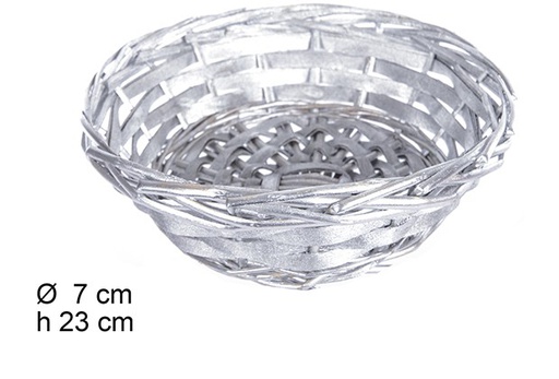 [108776] Round silver Christmas wicler basket 23 cm  