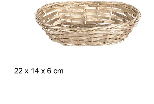 [108781] Gold oval Christmas wicker basket 22x14 cm